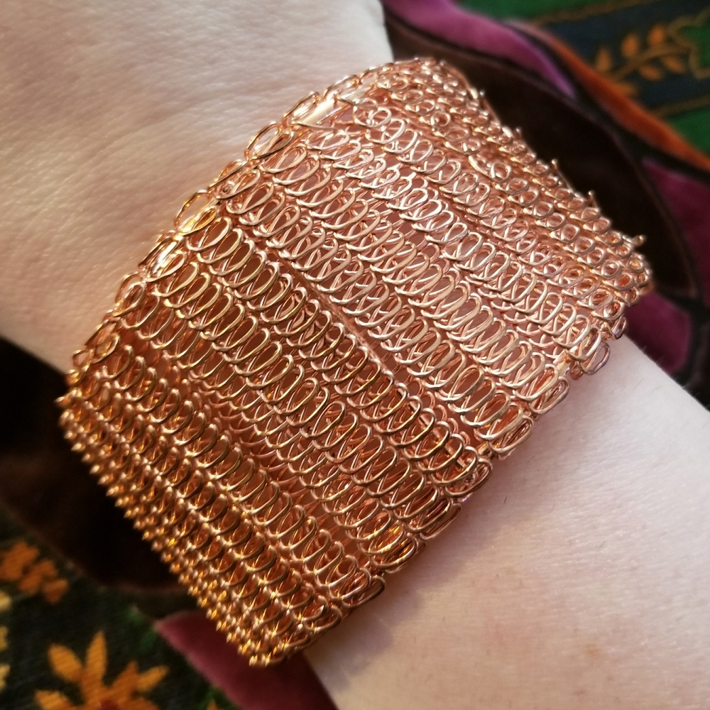 Handmade bracelet Copper color wire crochet cuff  jewelry